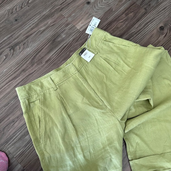 MARKS & SPENCER Pure Linen Wide Leg Trouser - Onyx Green - US 16 / UK 20L NEW WT - Picture 3 of 5